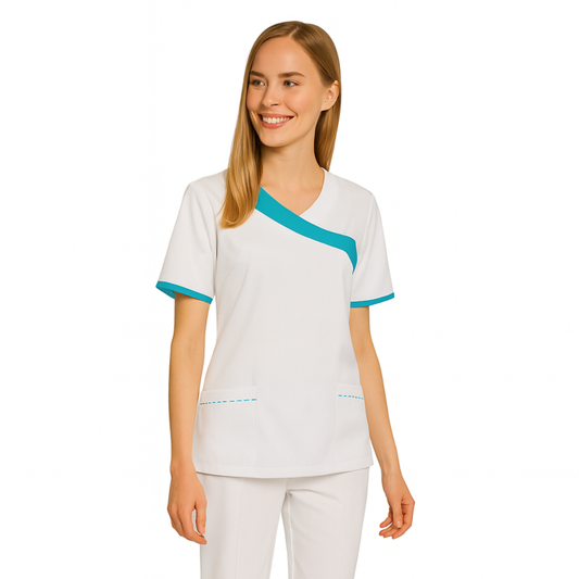 Women's white tunic with trim - color sea green, model FVDL