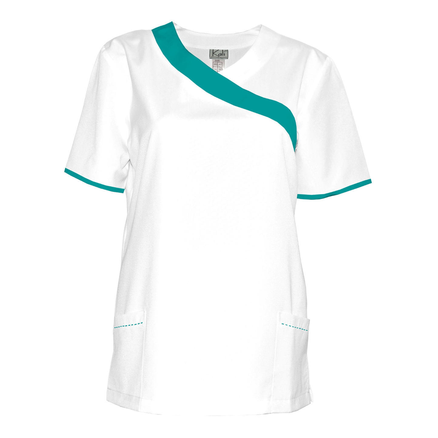 Women's white tunic with trim - color sea green, model FVDL