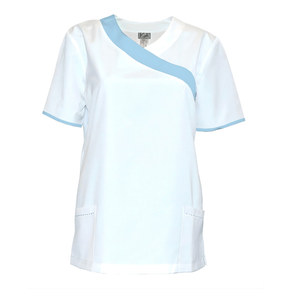 Women's white tunic with trim - color light blue, model FVDL