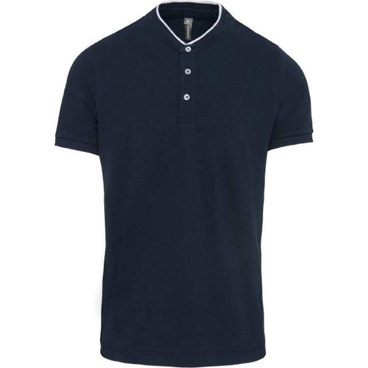 Men's polo shirt with stand-up collar - color navy blue-white