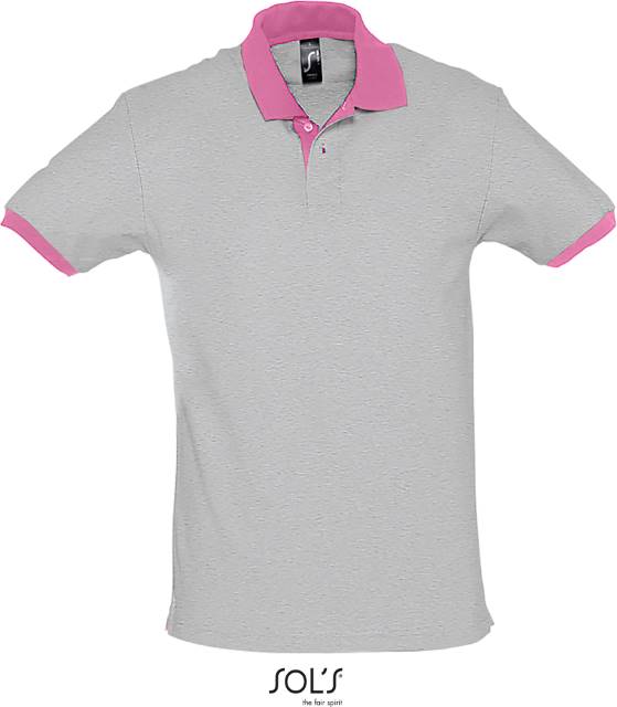Men's two-tone polo shirt - gray melange-pink