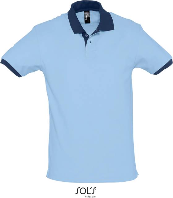Men's two-tone polo shirt - sky blue-dark blue