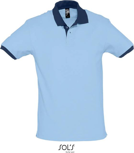 Men's two-tone polo shirt - sky blue-dark blue