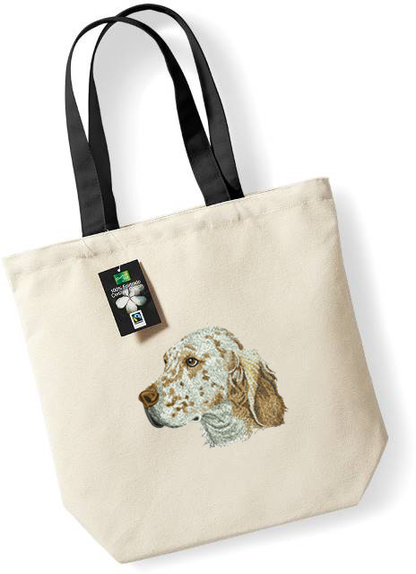 Textile bag with English Setter embroidery, natural-black