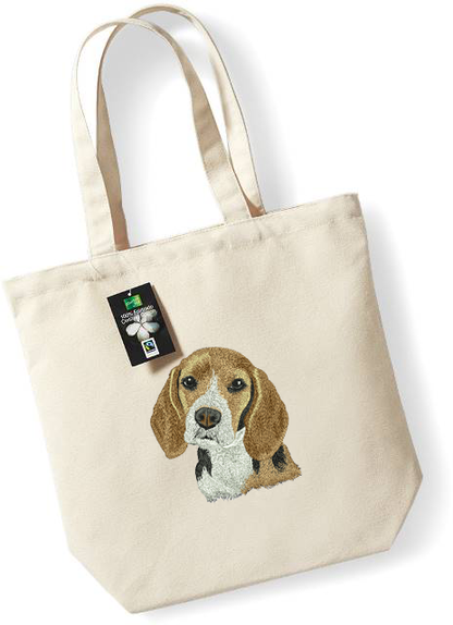 Textile bag with beagle embroidery, natural