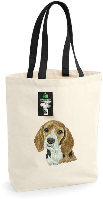 Textile bag with beagle embroidery, natural-black