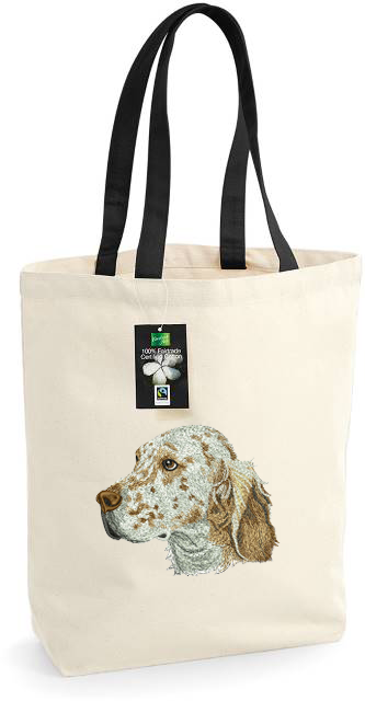 Textile bag with English Setter embroidery, natural-black