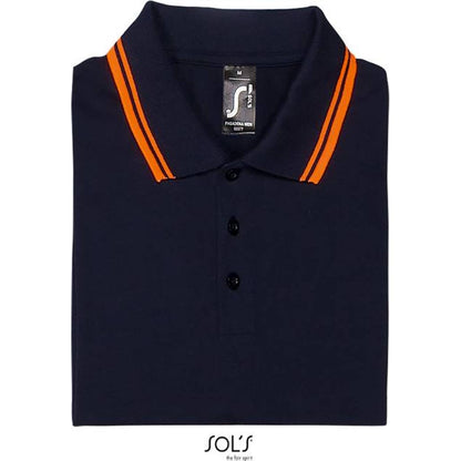 Men's polo shirt - navy blue-orange color, Sol's
