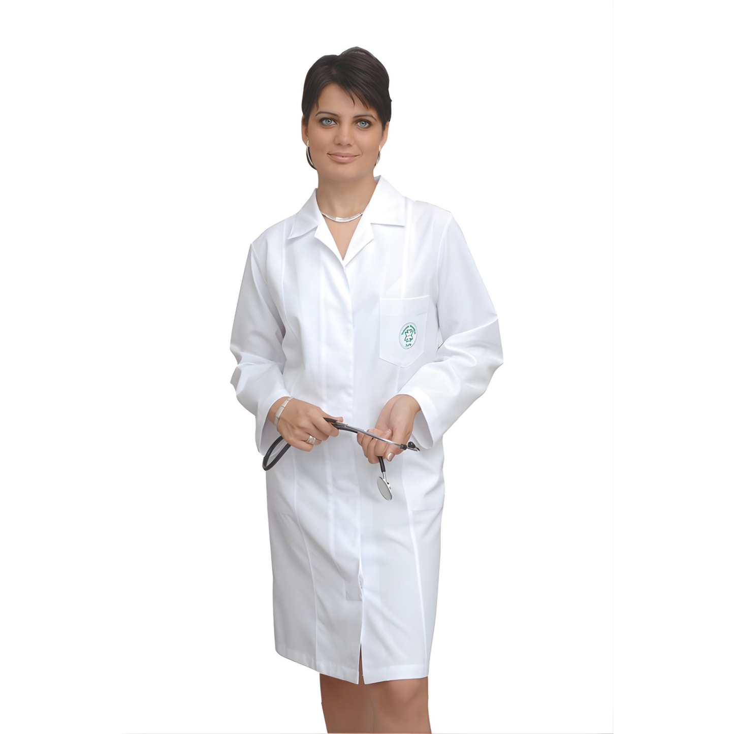 Дамска бяла престилка - модел F234-2T- Медицински облекла Кали