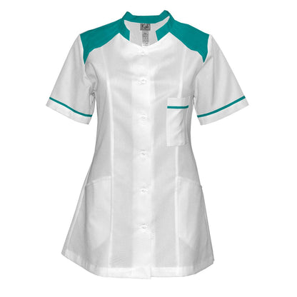 Дамска бяла туника с гарнитура - морско зелен – Медицински облекла Кали