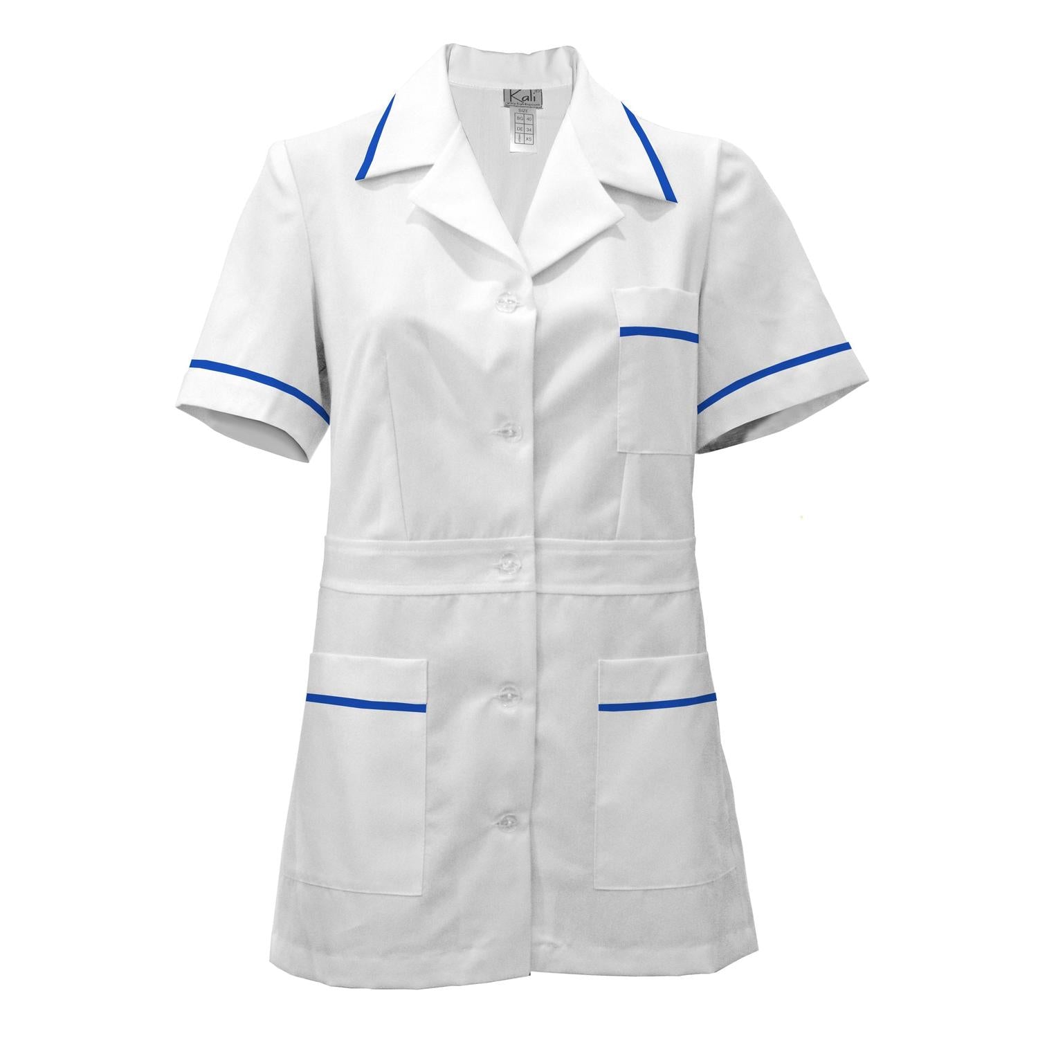Дамска бяла туника с гарнитура - цвят кралско син, модел F230-1 – Медицински облекла Кали