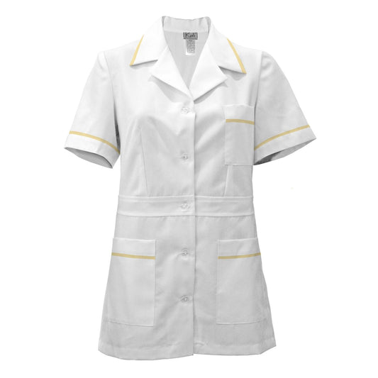 Дамска бяла туника с гарнитура - цвят лимонов, модел F230-1 – Медицински облекла Кали