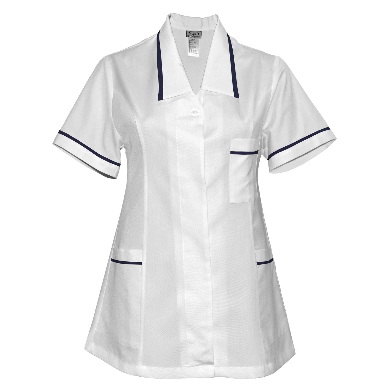 Дамска бяла туника с гарнитура - цвят тъмно син, модел F212-2T – Медицински облекла Кали