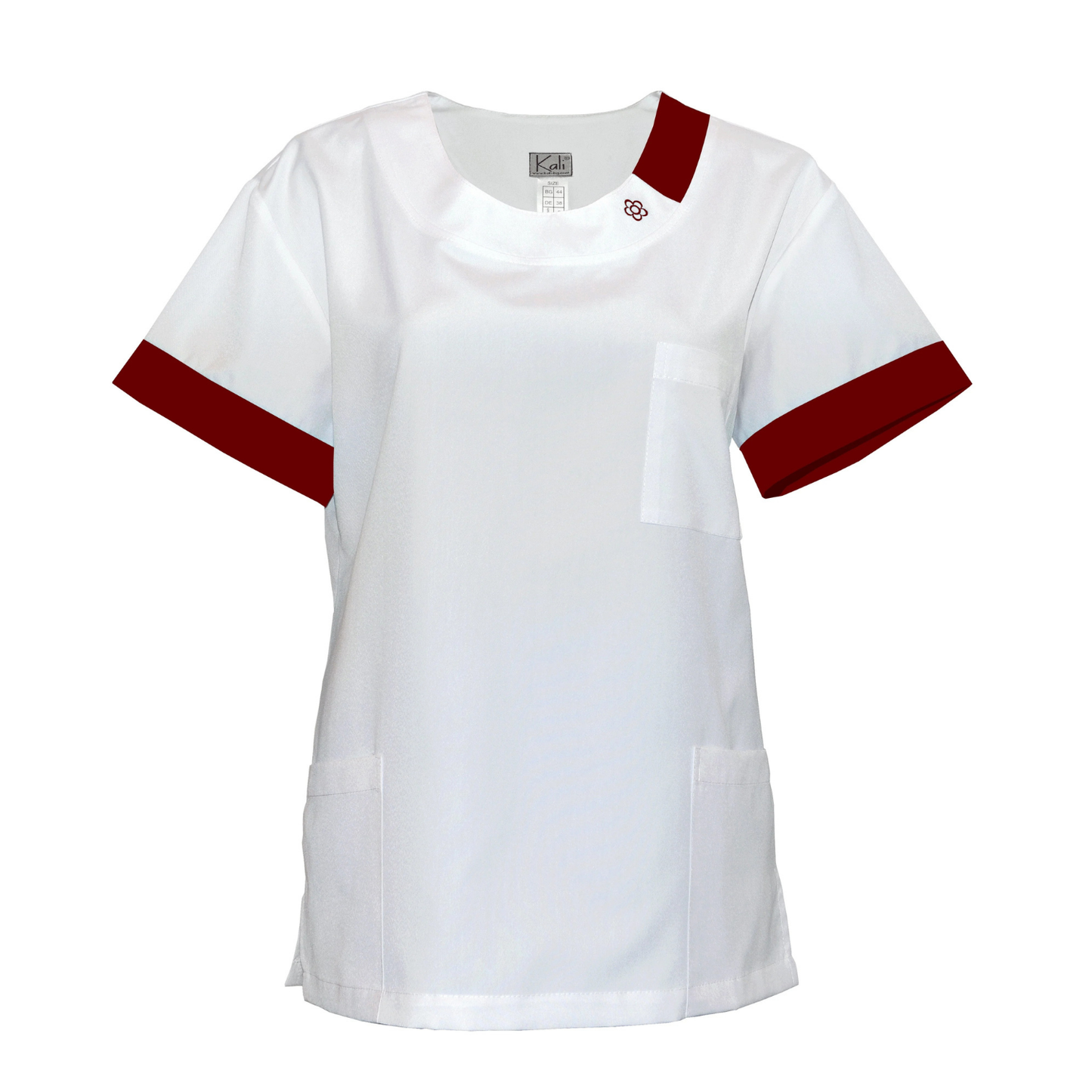 Дамска бяла туника с гарнитура - цвят винен, модел FUG – Медицински облекла Кали