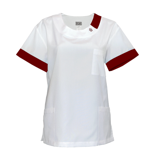 Дамска бяла туника с гарнитура - цвят винен, модел FUG – Медицински облекла Кали