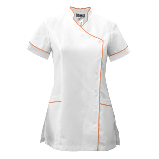 Дамска бяла туника странично закопчаване с гарнитура - цвят бананов, модел F207-4A – Медицински облекла Кали