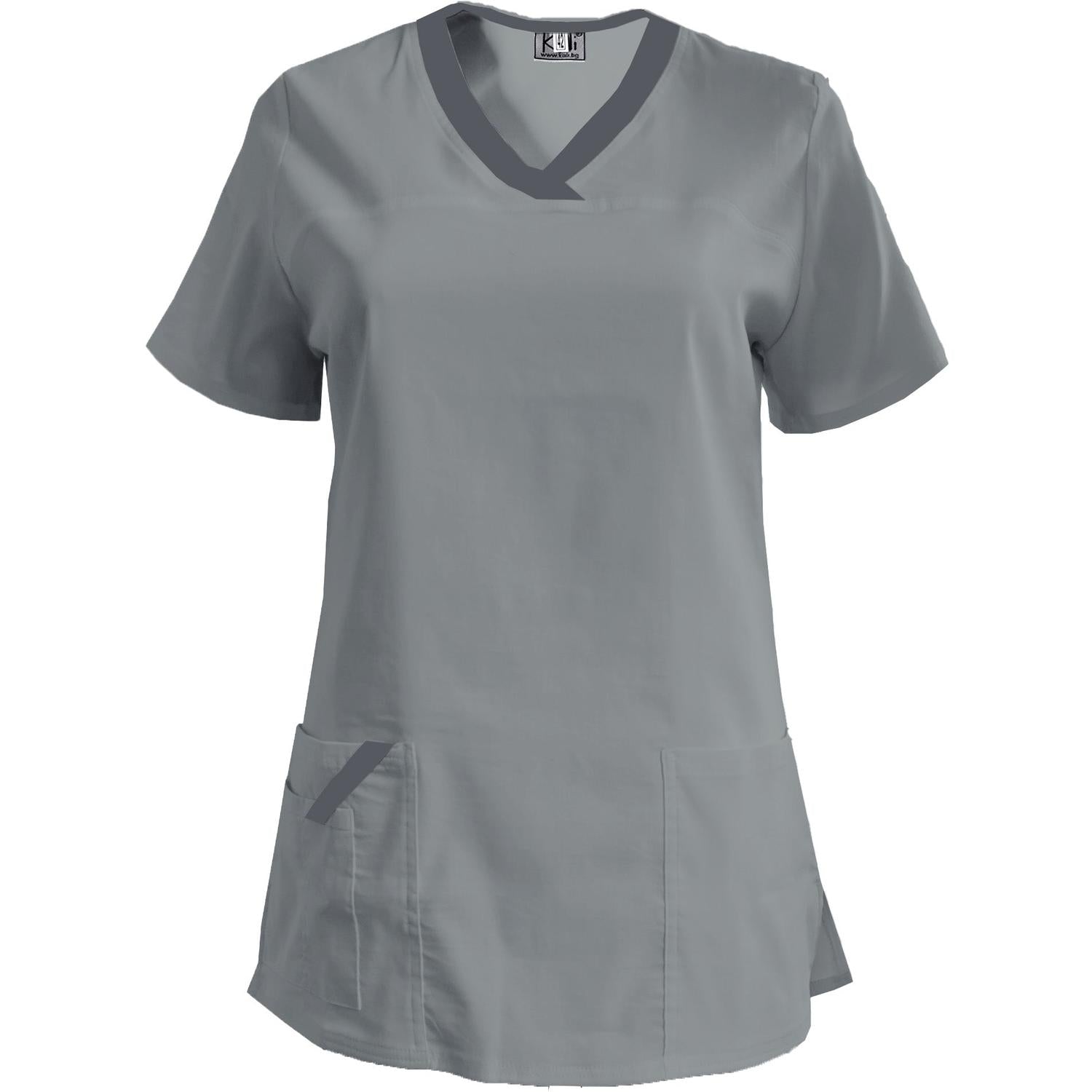 Дамска еластична туника - светло сива с тъмно сив кант, модел FVE – Медицински облекла Кали