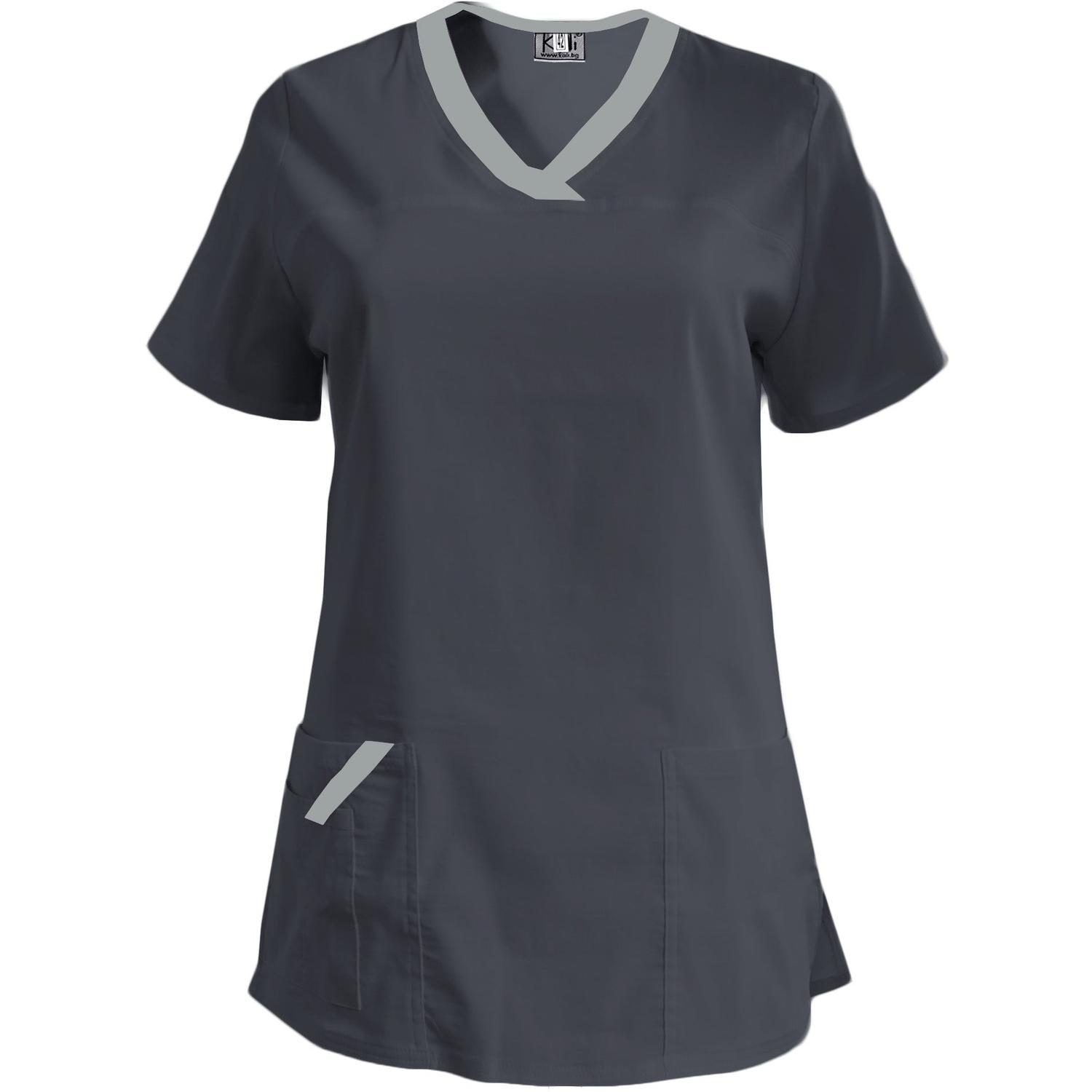 Дамска еластична туника - тъмно сива с кант светло сив, модел FVE – Медицински облекла Кали