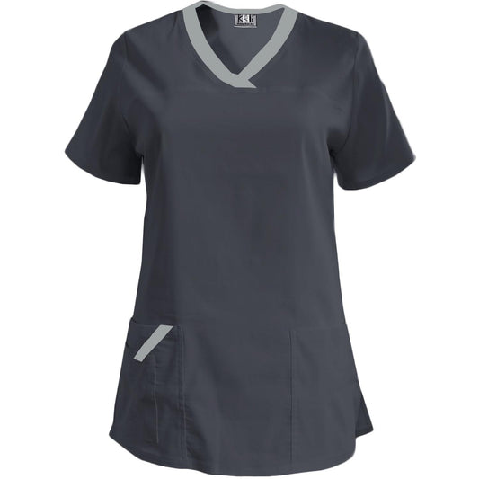 Дамска еластична туника - тъмно сива с кант светло сив, модел FVE – Медицински облекла Кали