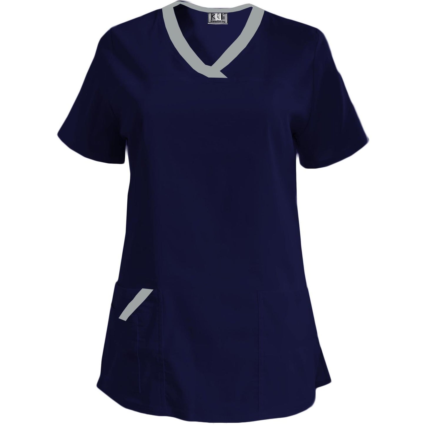 Дамска еластична туника - тъмносиня с кант светлосив, модел FVE – Медицински облекла Кали
