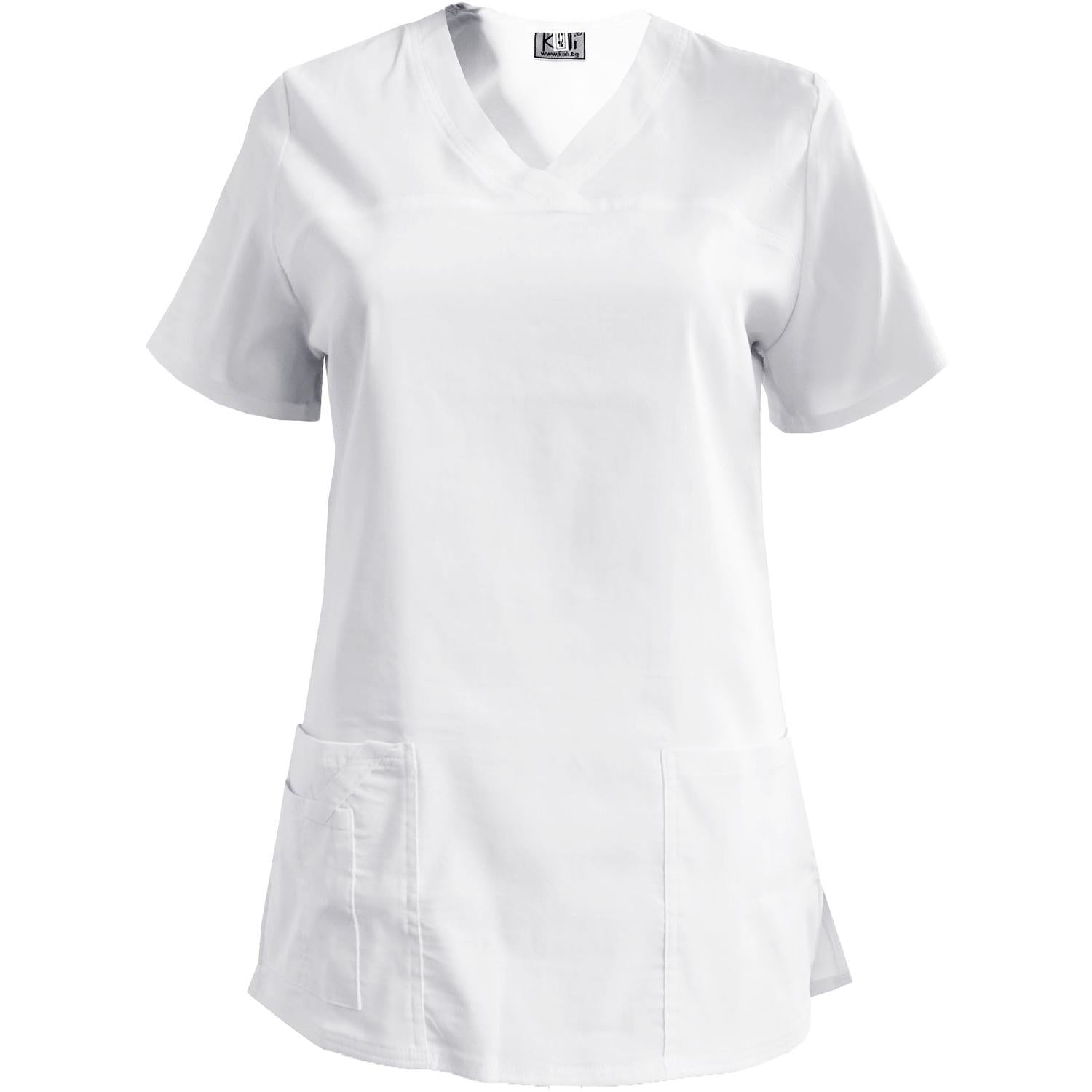 Дамска еластична туника - цвят бял без гарнитура, модел FVE – Медицински облекла Кали