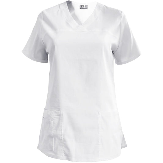 Дамска еластична туника - цвят бял без гарнитура, модел FVE – Медицински облекла Кали
