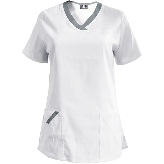Дамска еластична туника - цвят бял с кант светло сив, модел FVE – Медицински облекла Кали