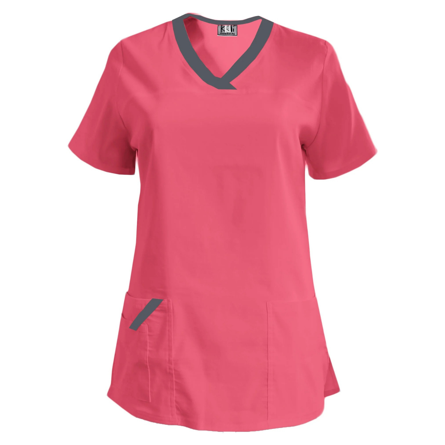 Дамска еластична туника - цвят неонова фуксия с кант тъмно сив, модел FVE – Медицински облекла Кали