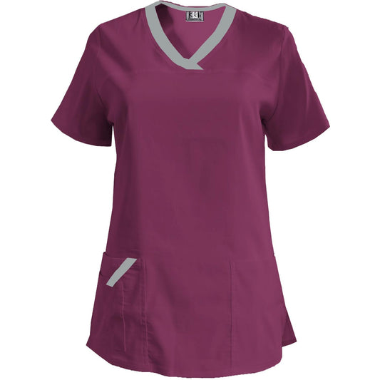 Дамска еластична туника - цвят слива с кант светло сив, модел FVE – Медицински облекла Кали