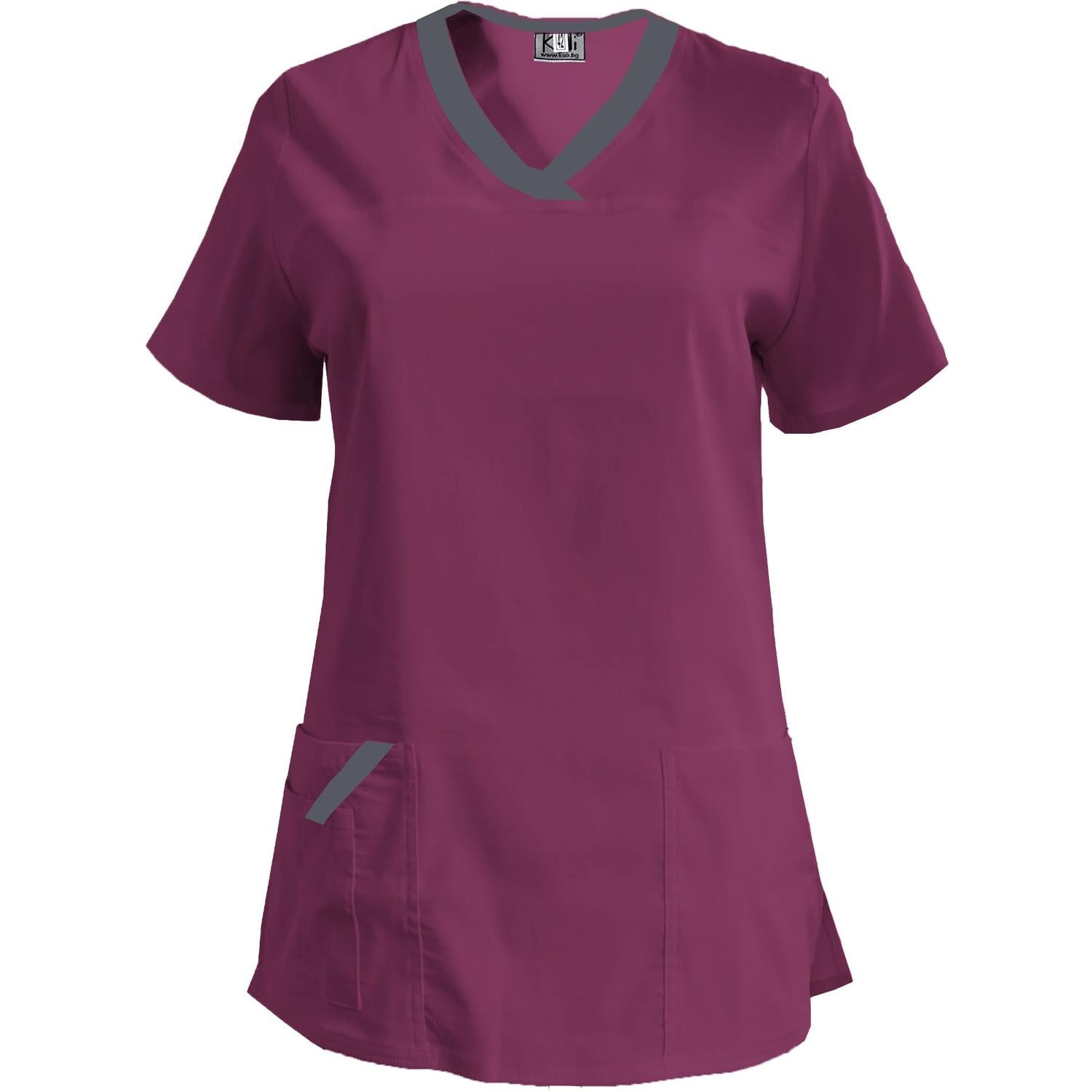 Дамска еластична туника - цвят слива с кант тъмно сив, модел FVE – Медицински облекла Кали