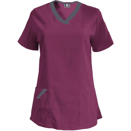 Дамска еластична туника - цвят слива с кант тъмно сив, модел FVE – Медицински облекла Кали