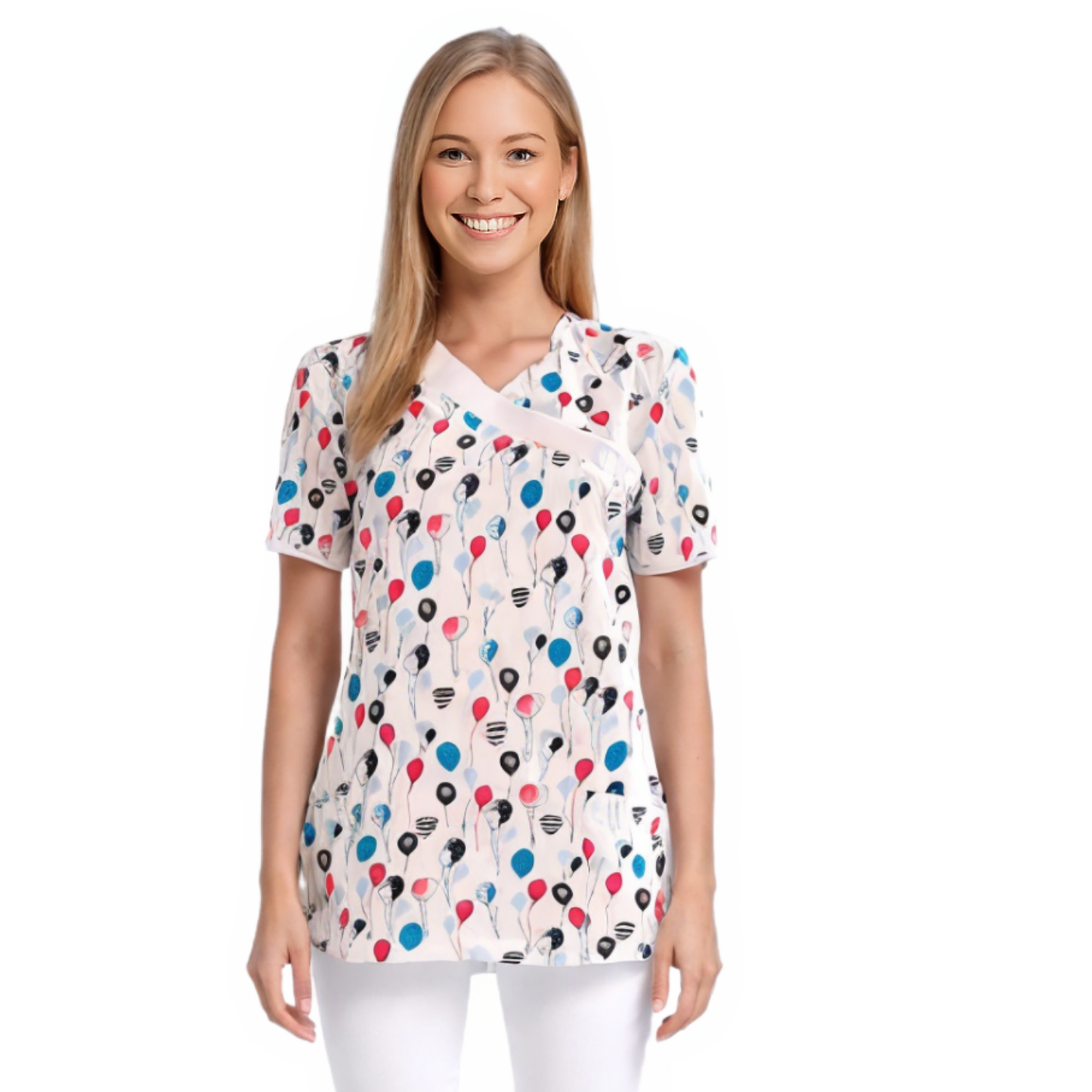 Дамска туника - балони с бяла гарнитура, модел FVDL – Медицински облекла Кали