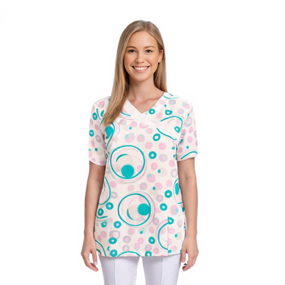 Дамска туника - кръгове с бяла гарнитура, модел FVDL – Медицински облекла Кали