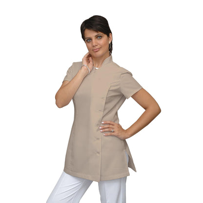 Дамска туника странично закопчаване - цвят Бежов, модел F207-4A – Медицински облекла Кали