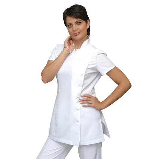 Дамска туника странично закопчаване - цвят бял, модел F207-4A – Медицински облекла Кали
