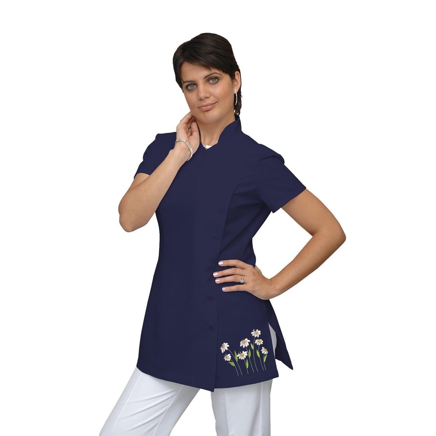 Дамска туника странично закопчаване - цвят тъмносин, модел F207-4A – Медицински облекла Кали