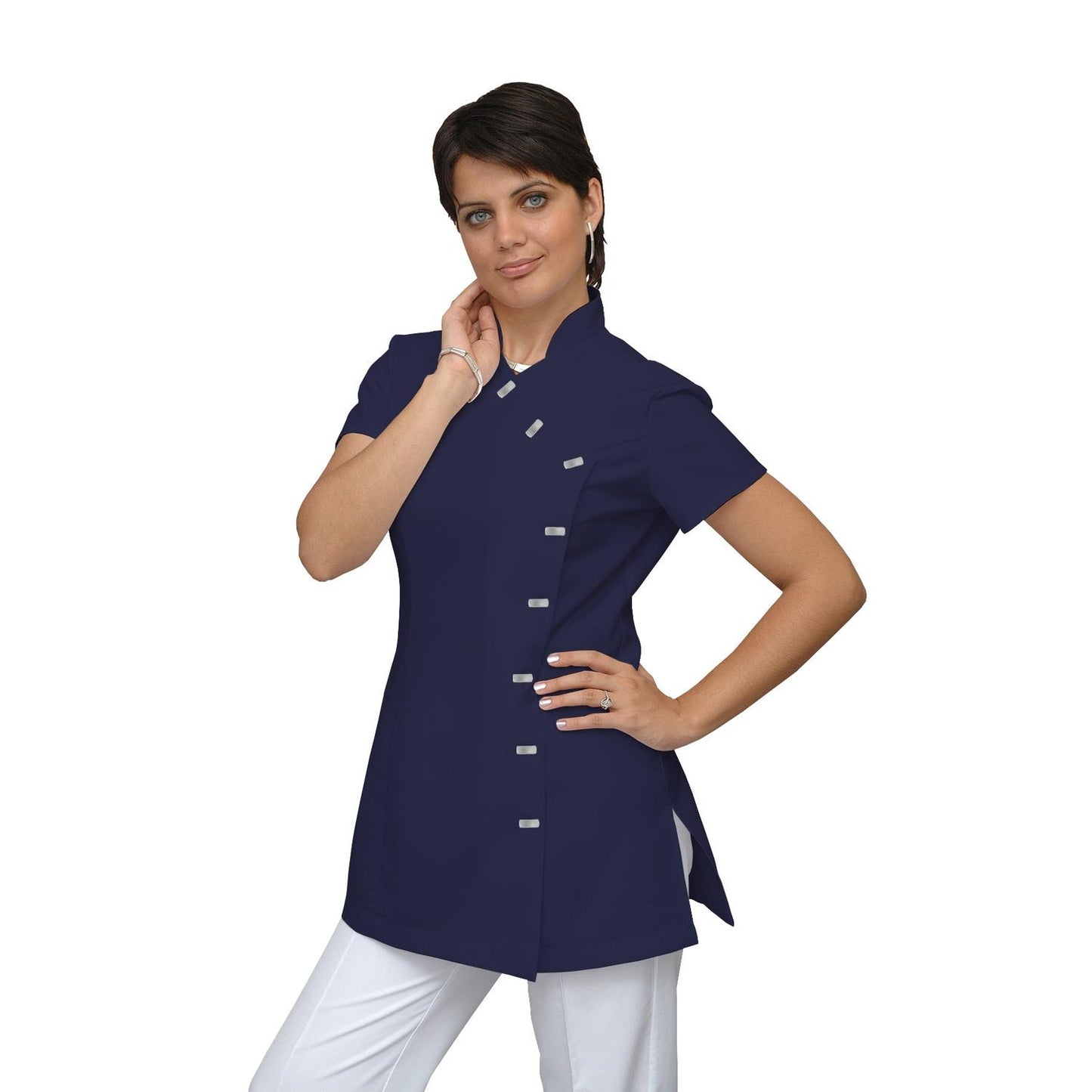 Дамска туника странично закопчаване - цвят тъмносин, модел F207-4A – Медицински облекла Кали