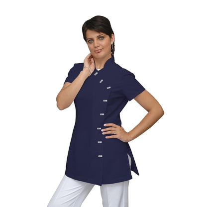 Дамска туника странично закопчаване - цвят тъмносин, модел F207-4A – Медицински облекла Кали