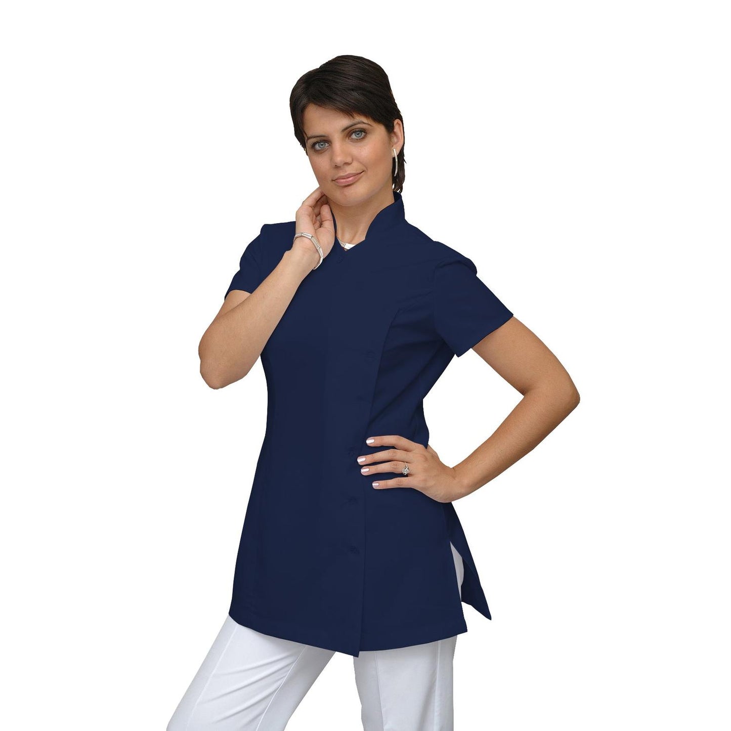 Дамска туника странично закопчаване - цвят тъмносин, модел F207-4A – Медицински облекла Кали