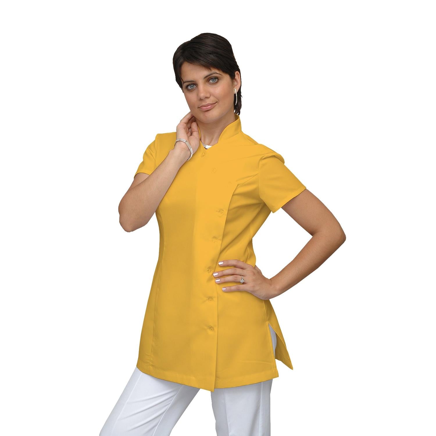 Дамска туника странично закопчаване - цвят жълт, модел F207-4A – Медицински облекла Кали