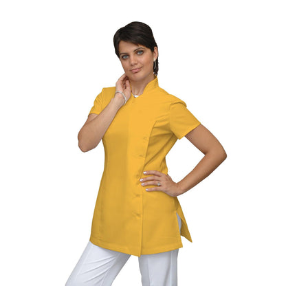 Дамска туника странично закопчаване - цвят жълт, модел F207-4A – Медицински облекла Кали