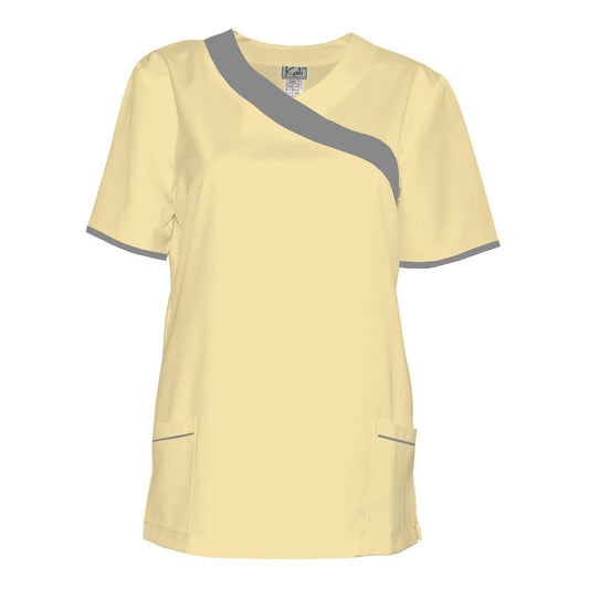 Дамска туника - цвят лимонов със сива гарнитура, модел FVDL – Медицински облекла Кали