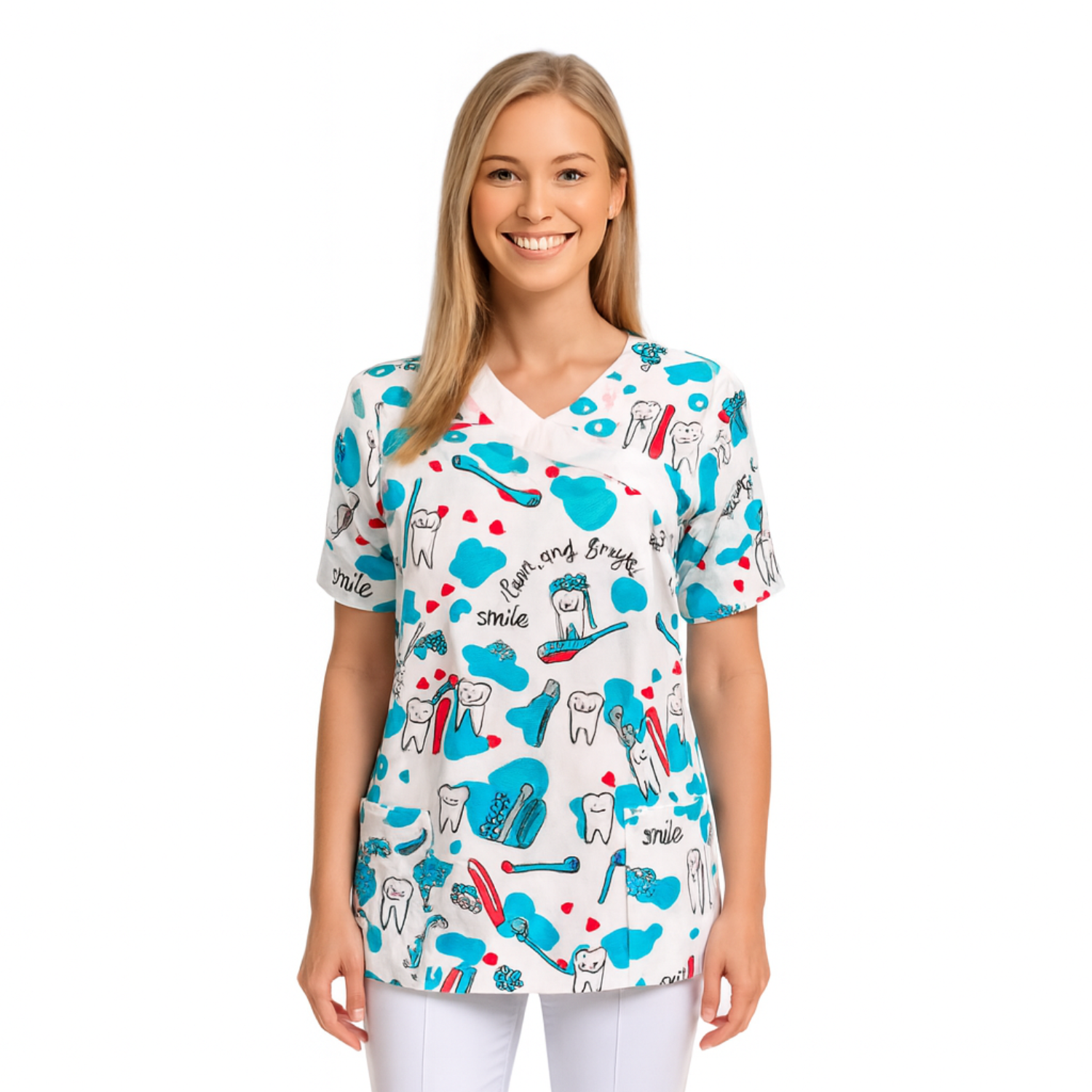 Дамска туника - зъбче с бяла гарнитура, модел FVDL – Медицински облекла Кали