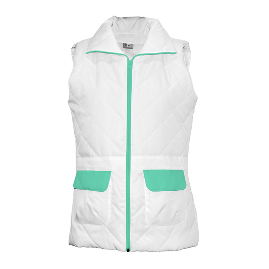 Women's white vest with trim - mint color, model ES230-1