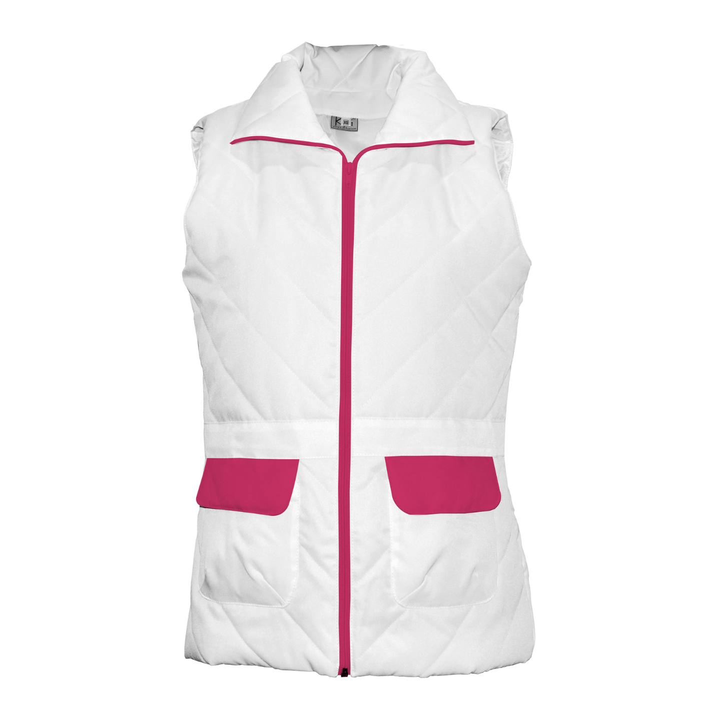 Women's white vest with trim - cyclamen color, model ES230-1