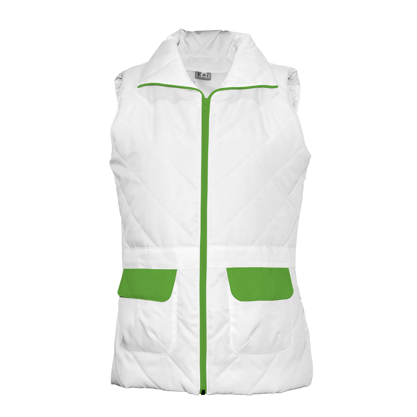 Women's white vest with trim - pistachio color, model ES230-1