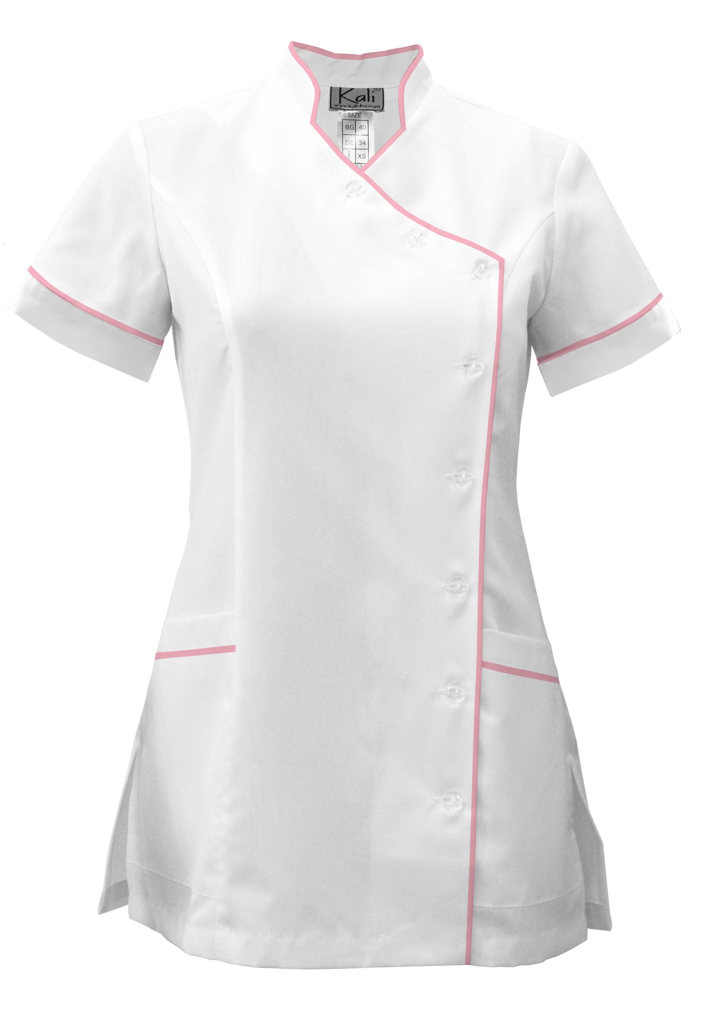 Women's white tunic with side fastening and trim - pink color, model F207-4A