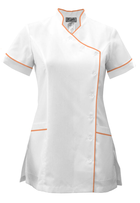 Women's white tunic with side fastening and trim - banana color, model F207-4A