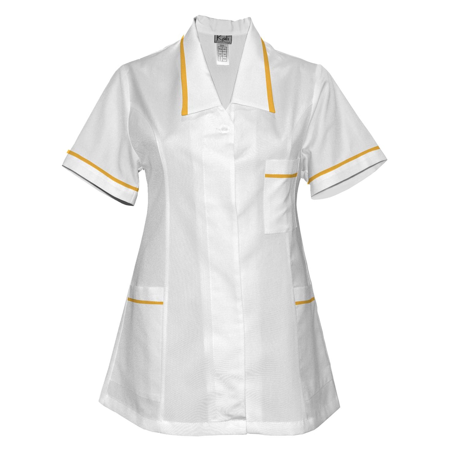 Túnica blanca de mujer con ribete - color amarillo, modelo F212-2T 