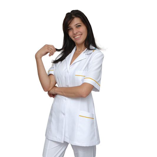 Women's white tunic with trim - color yellow, model F222-2